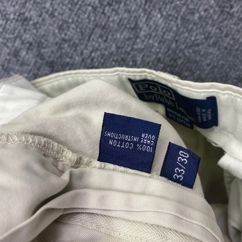 Polo Ralph Lauren Hammond Pant Mens Sz 33 Beige Pleated Cotton Chino Trousers